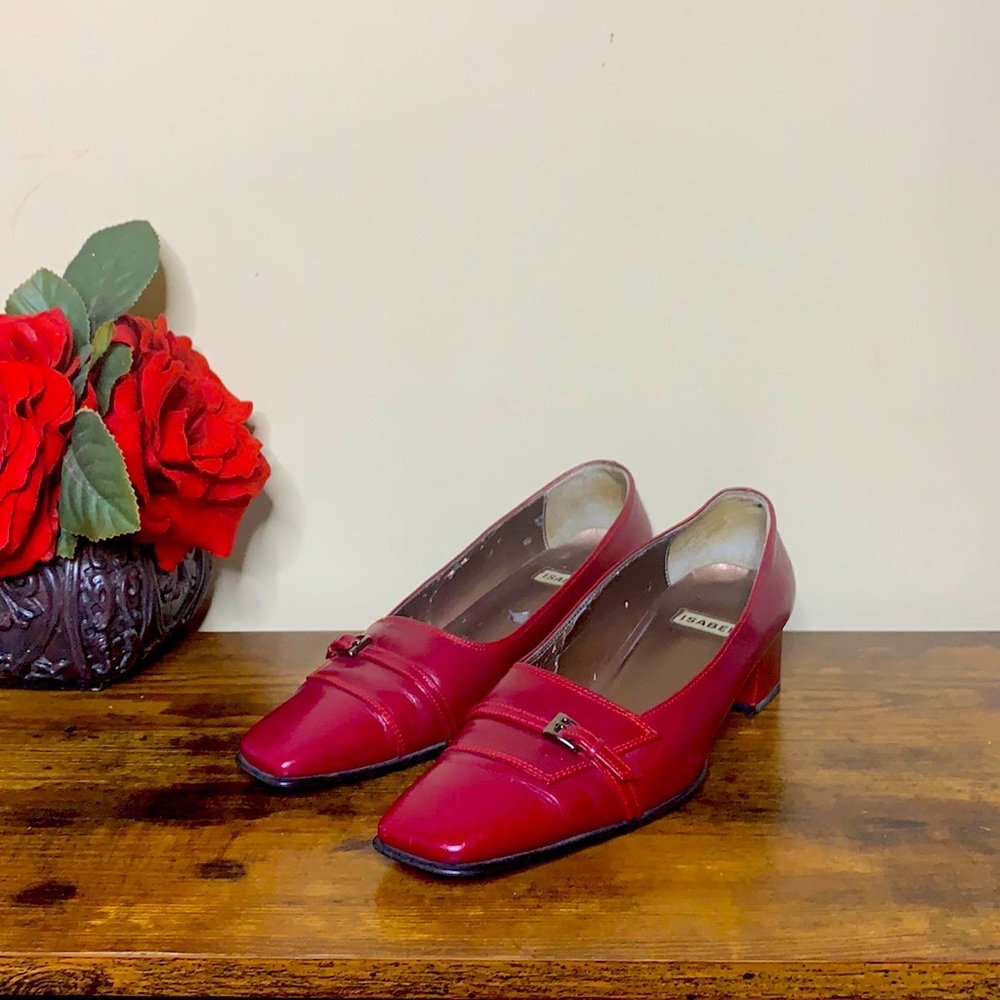 VTG Isabel Deep Red Heeled Loafers, 6/36